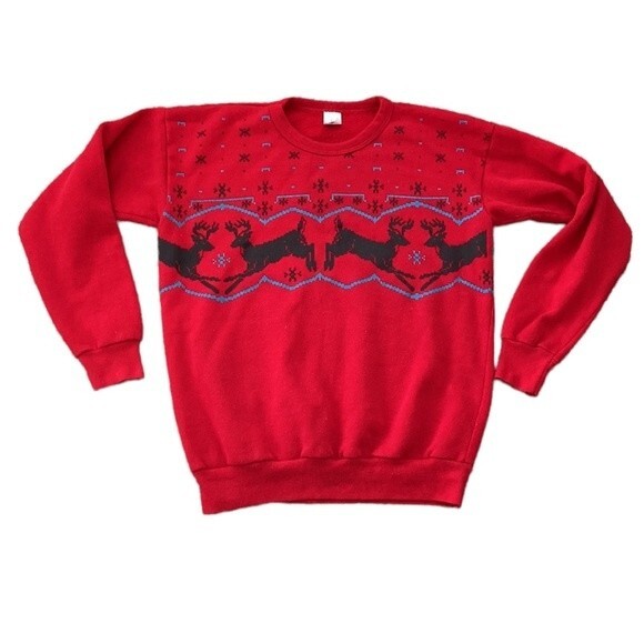 Vintage 90s Tultex Reindeer Christmas Sweatshirt Medium - Picture 1 of 8